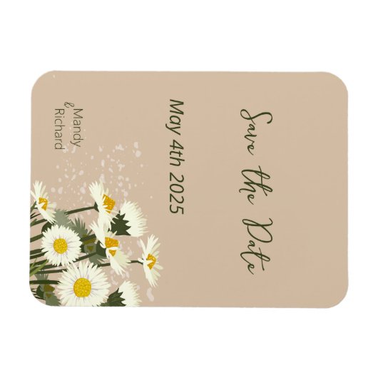 Minimale witte Daisy bloemen op beige achtergrond Magneet (Horizontaal)