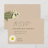 Minimale Witte Daisy Bloemen op Beige Achtergrond  RSVP Kaartje (Voorkant / Achterkant)