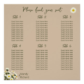 Minimale witte Daisy Flowers Zitplaatskaart Perfect Poster