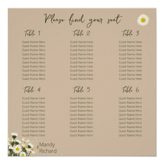 Minimale witte Daisy Flowers Zitplaatskaart Perfect Poster (Voorkant)