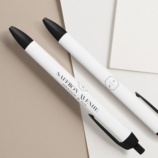 Minimale witte elegante aangepaste monogram en naa zwarte inkt pen
