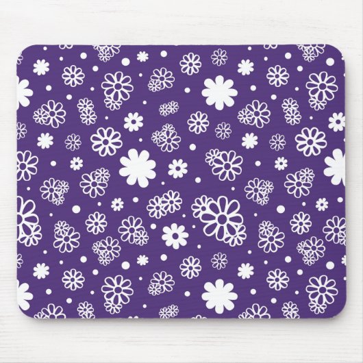 Minimale Witte en Paars Bloemen Muismat (Voorkant)