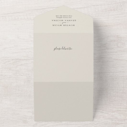 Minimale witte en zwarte bruiloft all in one uitnodiging (Buitenkant)