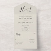 Minimale witte en zwarte bruiloft all in one uitnodiging (Binnen)