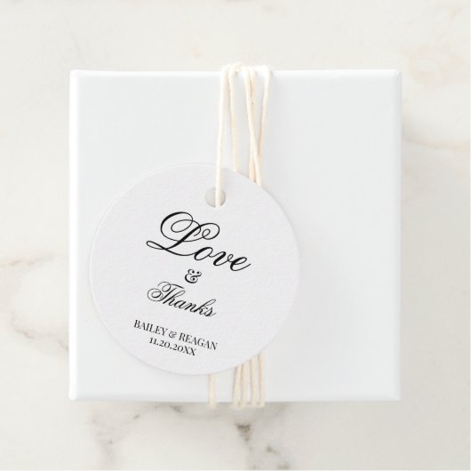 Minimale witte en zwarte bruiloft bedankjes labels (In situ)