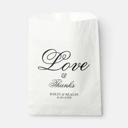 Minimale witte en zwarte bruiloft bedankzakje (Voorkant)