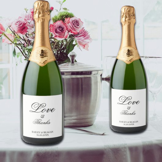 Minimale witte en zwarte bruiloft sparkling wijnetiket