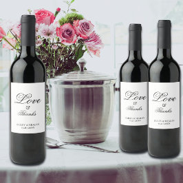 Minimale witte en zwarte bruiloft wijn etiket