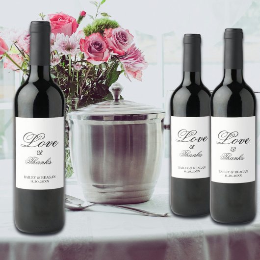 Minimale witte en zwarte bruiloft wijn etiket