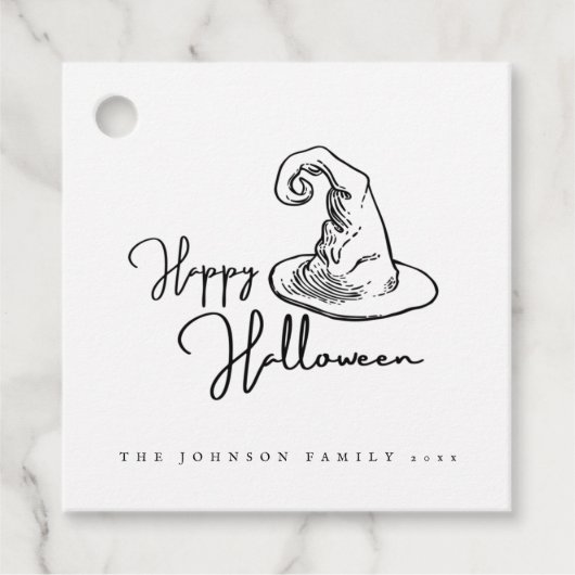 Minimale witte en zwarte heks Pet Halloween Bedankjes Labels (Voorkant)