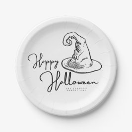 Minimale witte en zwarte heks Pet Halloween Papieren Bordje