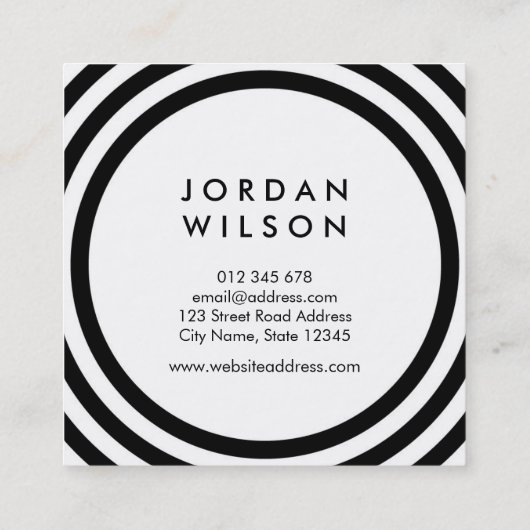 Minimale witte en zwarte ronde lijnen Geometric Vierkante Visitekaartje (Achterkant)