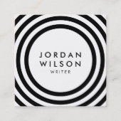 Minimale witte en zwarte ronde lijnen Geometric Vierkante Visitekaartje (Voorkant)