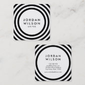 Minimale witte en zwarte ronde lijnen Geometric Vierkante Visitekaartje (Voorkant / Achterkant)