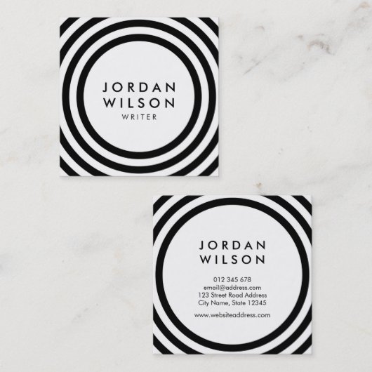 Minimale witte en zwarte ronde lijnen Geometric Vierkante Visitekaartje (Voorkant / Achterkant)