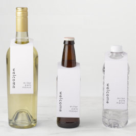 Minimale witte flesophanglabel met welkom flessenhanger