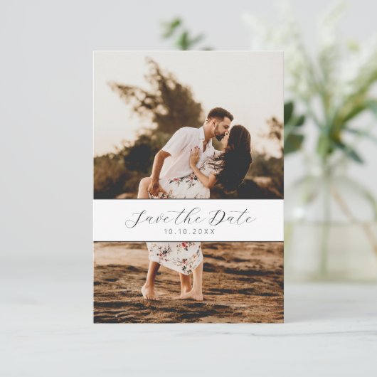 Minimale witte fotoscript QR-code Sla de datum op Save The Date (Staand voorkant)