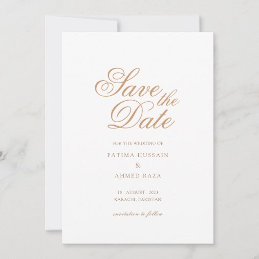 Minimale witte gouden moslim save the date kaart (Voorkant)