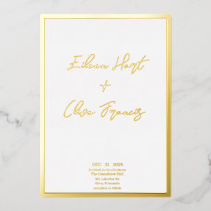 Minimale witte gouden rand typografie bruiloft folie uitnodiging