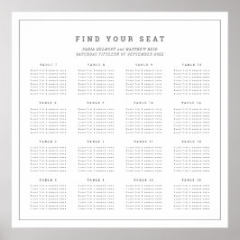 Minimale witte grijze bruiloft 16-tafelzitjes poster
