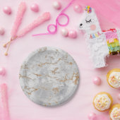 Minimale witte grijze Carrara Gold Marble Grungy S Papieren Bordje (Feest)