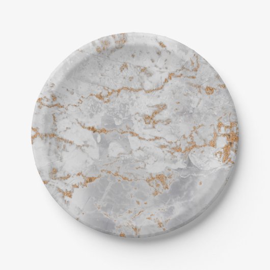 Minimale witte grijze Carrara Gold Marble Grungy S Papieren Bordje (Voorkant)