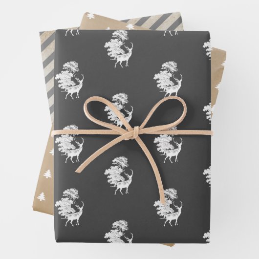 Minimale witte grijze kraft herten strepen inpakpapier vel (In situ)