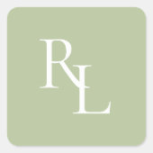 Minimale Witte & Groene Bruiloft Paar Initialen Vierkante Sticker (Voorkant)