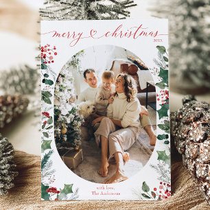 Minimale witte groene ovale foto kerst Kaart