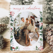 Minimale witte groene ovale foto kerst Kaart