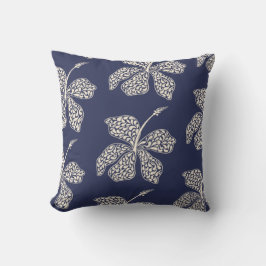 Minimale Witte Hibiscus Bloemige Navy Blauwe Desig Kussen