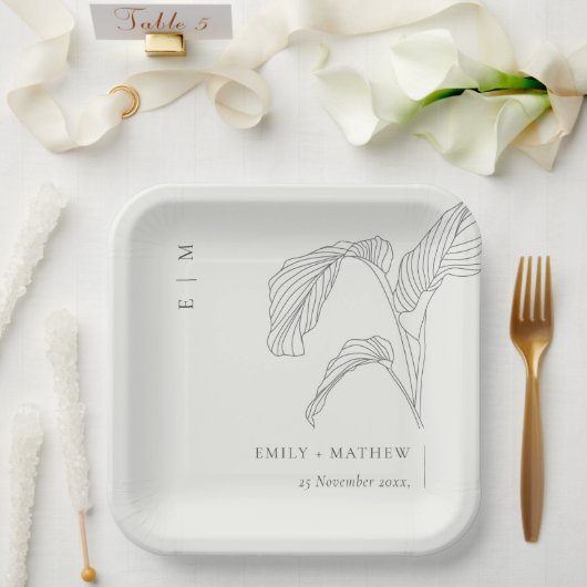 Minimale witte honkpalm rond handpalm papieren bordje (Huwelijk)