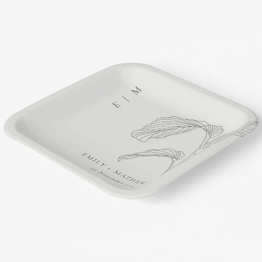 Minimale witte honkpalm rond handpalm papieren bordje (Gebogen)