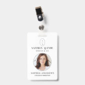 Minimale witte ID aangepaste monogramlogo & foto Badge (Voorzijde met clip)