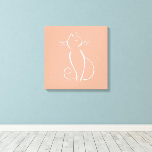 Minimale witte kat op roze canvas afdrukken (Insitu (Houten vloer))