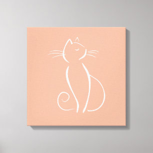 Minimale witte kat op roze canvas afdrukken