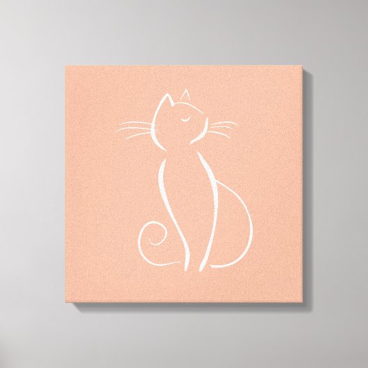 Minimale witte kat op roze canvas afdrukken (Voorkant)