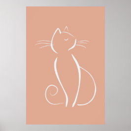 Minimale witte kat op roze Poster