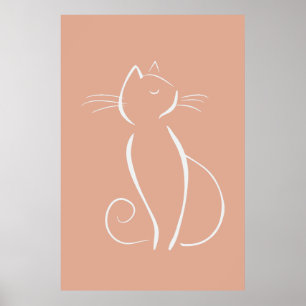 Minimale witte kat op roze Poster