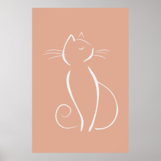 Minimale witte kat op roze Poster