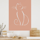 Minimale witte kat op roze Poster (Keuken)
