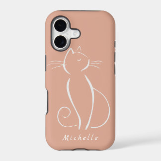 Minimale witte kat op roze voeg naam Hoesje-Mate i