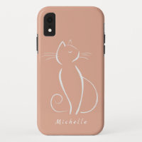 Minimale witte kat op roze voeg naam Hoesje-Mate i