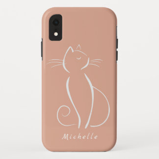 Minimale witte kat op roze voeg naam Hoesje-Mate i Case-Mate iPhone Case