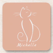 Minimale witte kat op roze voeg naam toe bier onderzetter (Voorkant)