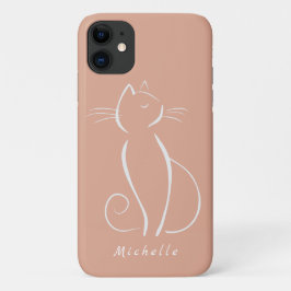 Minimale witte kat op roze voeg naam toe Case-Mate iPhone case