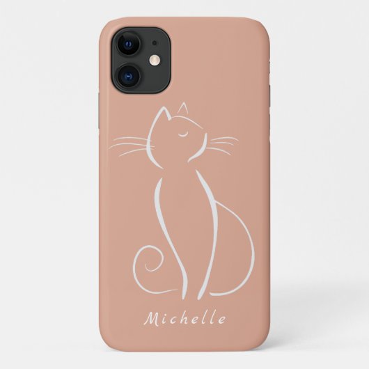 Minimale witte kat op roze voeg naam toe Case-Mate iPhone case (Achterkant)
