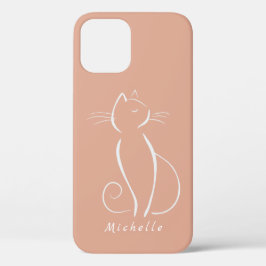 Minimale witte kat op roze voeg naam toe Case-Mate iPhone case