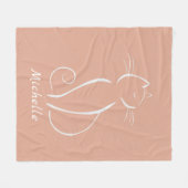 Minimale witte kat op roze voeg naam toe fleece deken (Voorkant (Horizontaal))