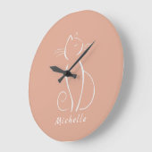 Minimale witte kat op roze voeg naam toe grote klok (Hoek)